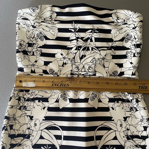 NWT EXPRESS Strapless Dress Pencil Stripe Floral Zip Stretch Women 8 Black White - Picture 7 of 14